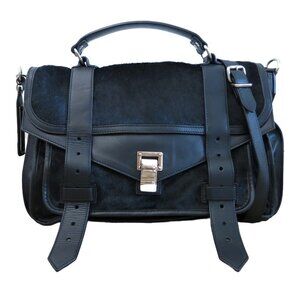 PROENZA SCHOULER Black PS1 Small Calf Pony Hair Crossbody Shoulder Satchel Bag